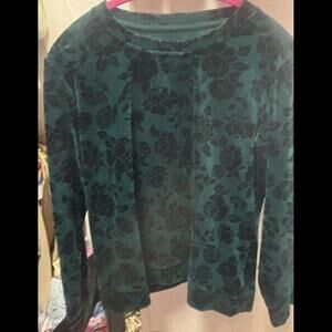 👠👚💚Karen Scott Floral Printed Velour Sweatshirt Jadite Sz PL